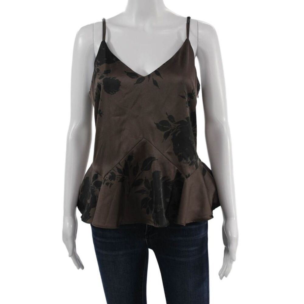 Allison Womens Brown Floral V Neck Spaghetti Strap Camisole Size M